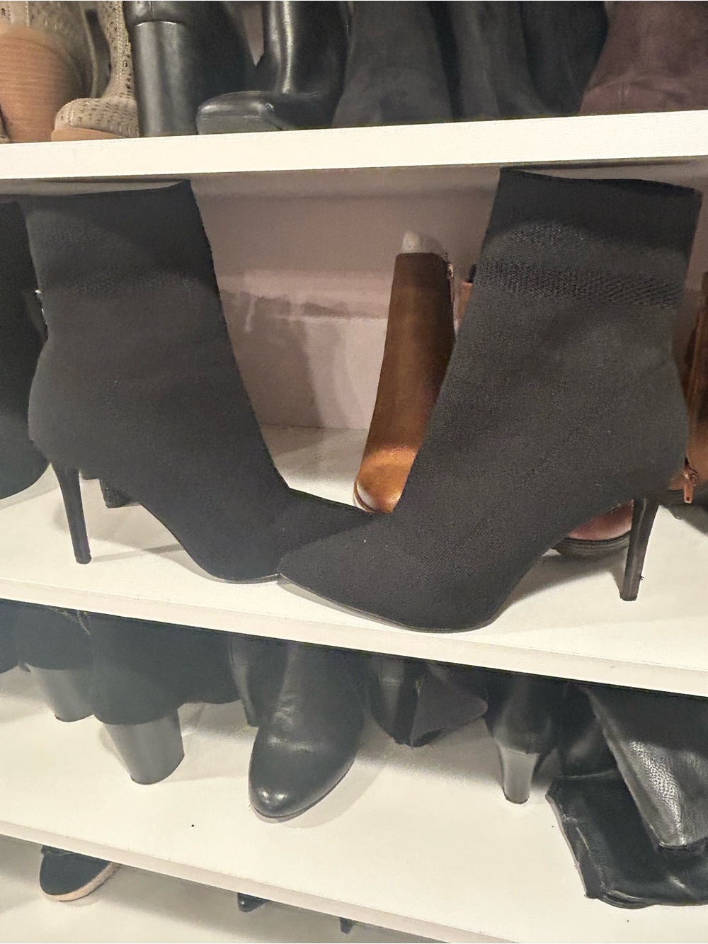 Steve Madden Women's Black Stretch Knit Pointed Toe Stiletto Ankle Boots